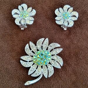 Vintage Sarah Coventry "Mountain Flower" 1968 Earrings and Broach set.